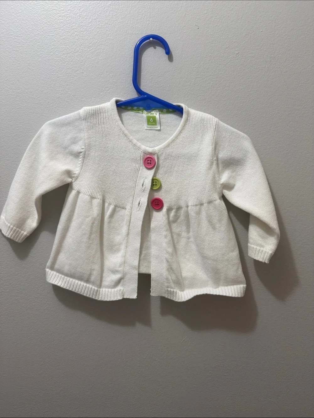 Carter's Cream Knit Cardigan with Pink and Lime Buttons